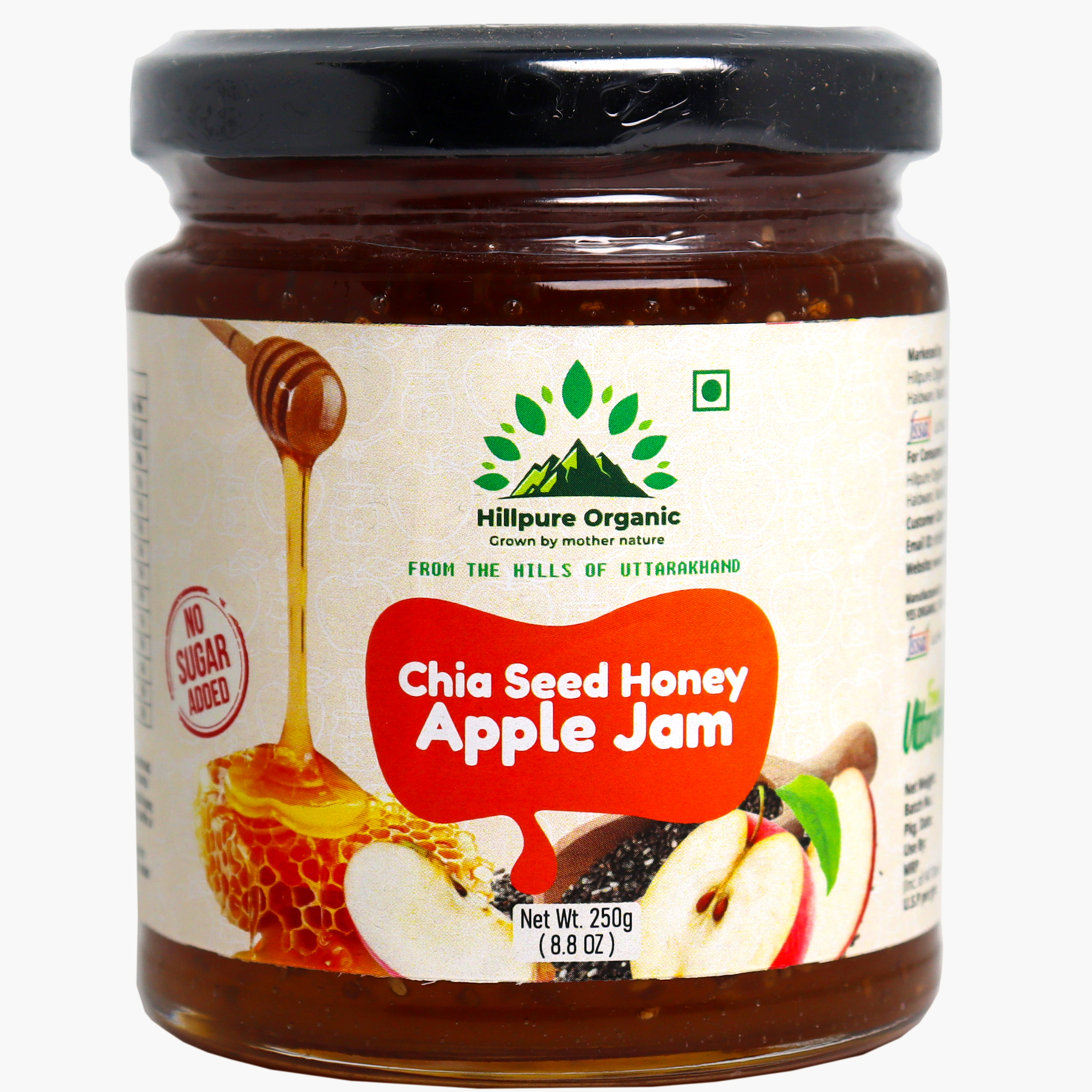 Hillpure Organic Grown by mother nature Chia Seed Apple Jam | Made with Real Apples & Pure Honey | No Added Sugar | Rich in Fiber & Omega-3 | Healthy Spread | Healthy, Gut-Friendly Spread | Best for kids
