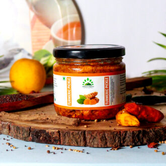 Hillpure Organic Turmeric Pickle, Haldi Ka Achar Handcrafted original recipe & Traditional Taste, From Uttarakhand Handpicked | No Preservatives/Colors | - 300 gm Glass Jar