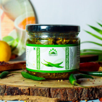 Hillpure Organic Green Chilli Pickle, Hari Mirch Ka Achar Handcrafted original recipe & Traditional Taste, From Uttarakhand Handpicked | No Preservatives/Colors | - 300 gm Glass Jar