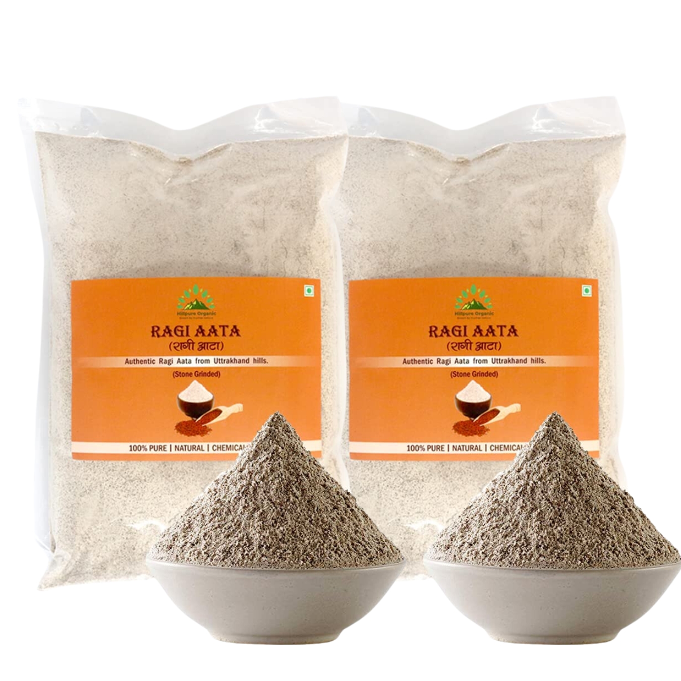 Hillpure Organic Ragi Flour |Finger Millet Flour| Nachani Flour| Unpolished Millet Rich in Protein | High Calcium, Iron, and Fibre | For Digestion Weight loss from Uttarakhand (1 Kg+1 Kg)