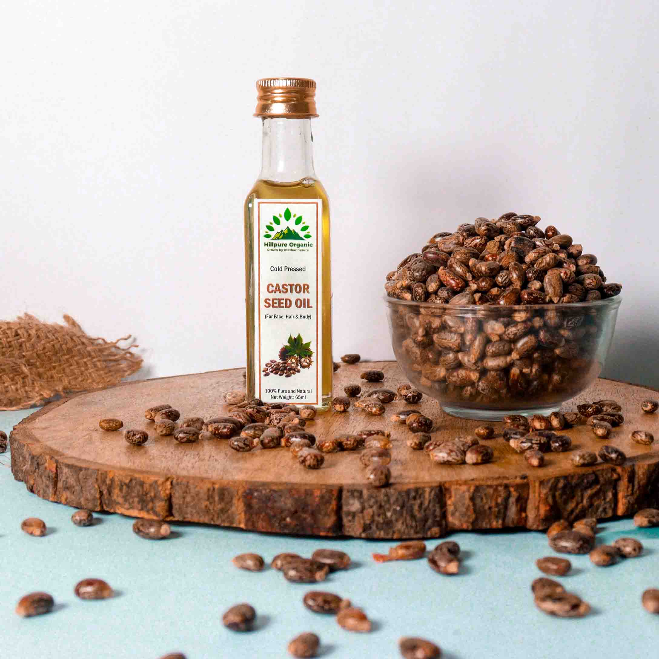 Hillpure Organic Premium Cold Pressed Castor Seed Oil,100% Pure & Natural for Face, Hair & Body, For External Use & Stunning Youthful Looks (65 ml, Glass Bottle)