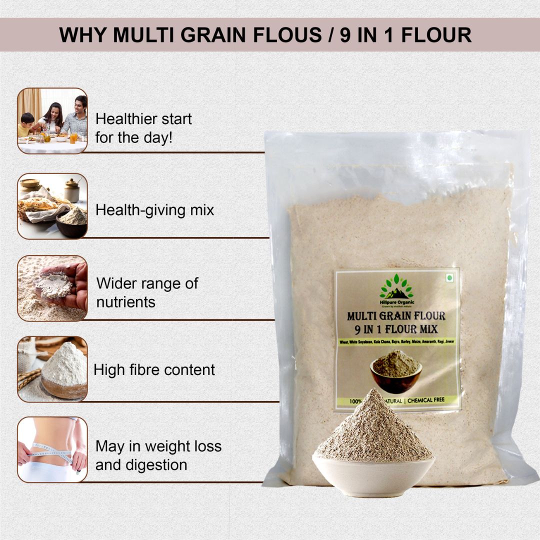 Hillpure Organic Multi Grain Flour 9 in 1 Flour Mix, Diabetic Friendly,Clinically Certified, Multigrain Atta for entire family (1 + 1Kg) - Image 4