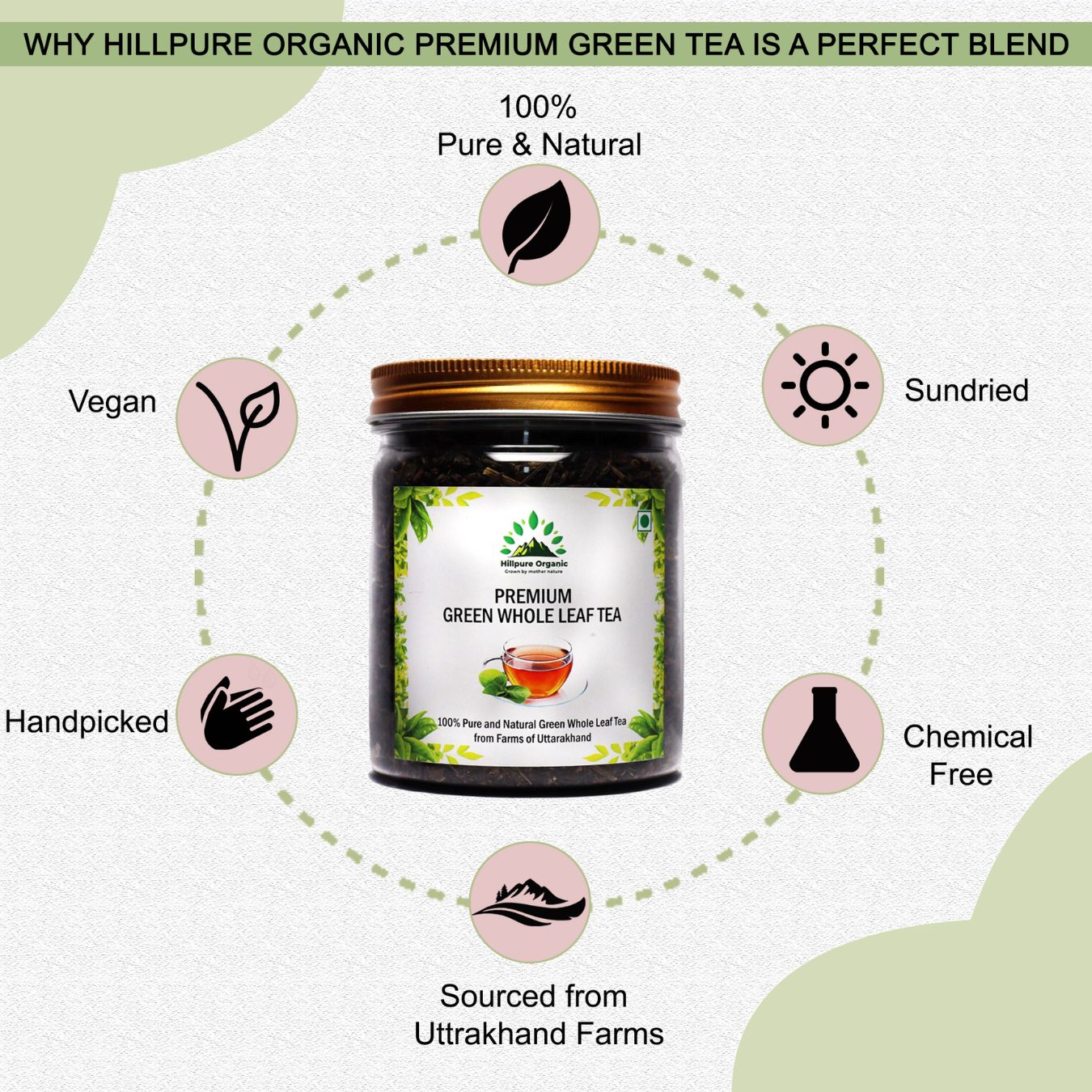 Hillpure Organic Premium Green Whole Leaf Tea, 100% Pure & Authentic, From Uttarakhand Hills (150 + 150 gm), Pack of 2 - Image 2