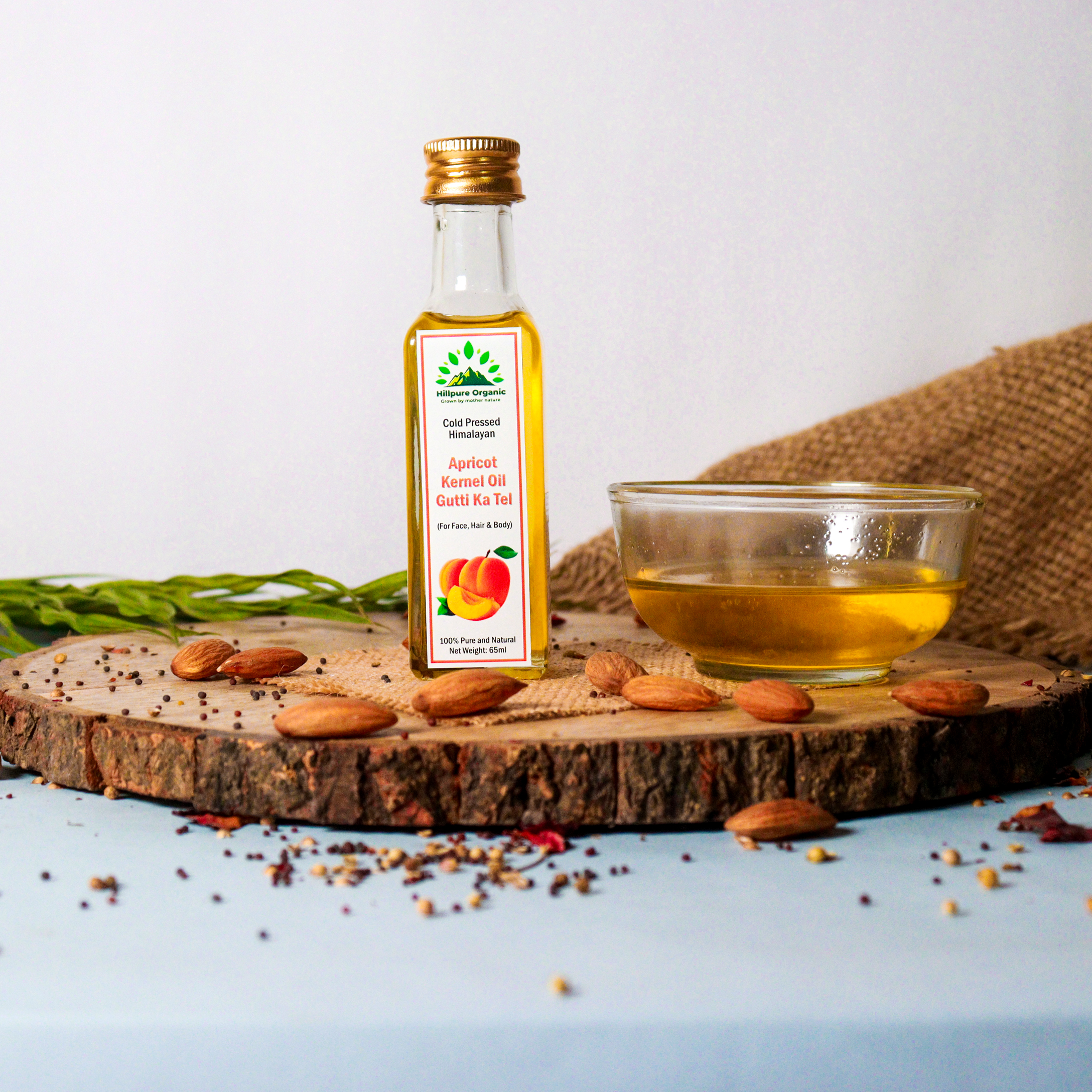 Hillpure Organic Cold Pressed Himalayan Apricot kernel oil-100% pure and natural, undiluted, for skin, anti aging, healthy scalp and hair, Pahadi local Oil (65 ml, Pack of 2, Glass Bottle) - Image 2