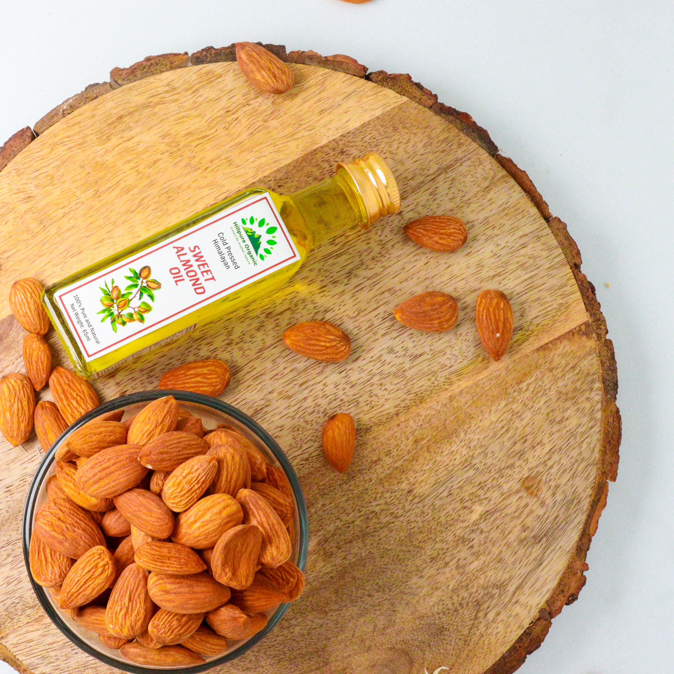 Hillpure Organic Cold Pressed Himalayan Sweet Almond Oil - 100% Pure & Natural Edible Badam Tel Rich in Vitamin -E For Healthy Skin, Hair and Body (65 ml,Pack of 2, Glass Bottle) - Image 2