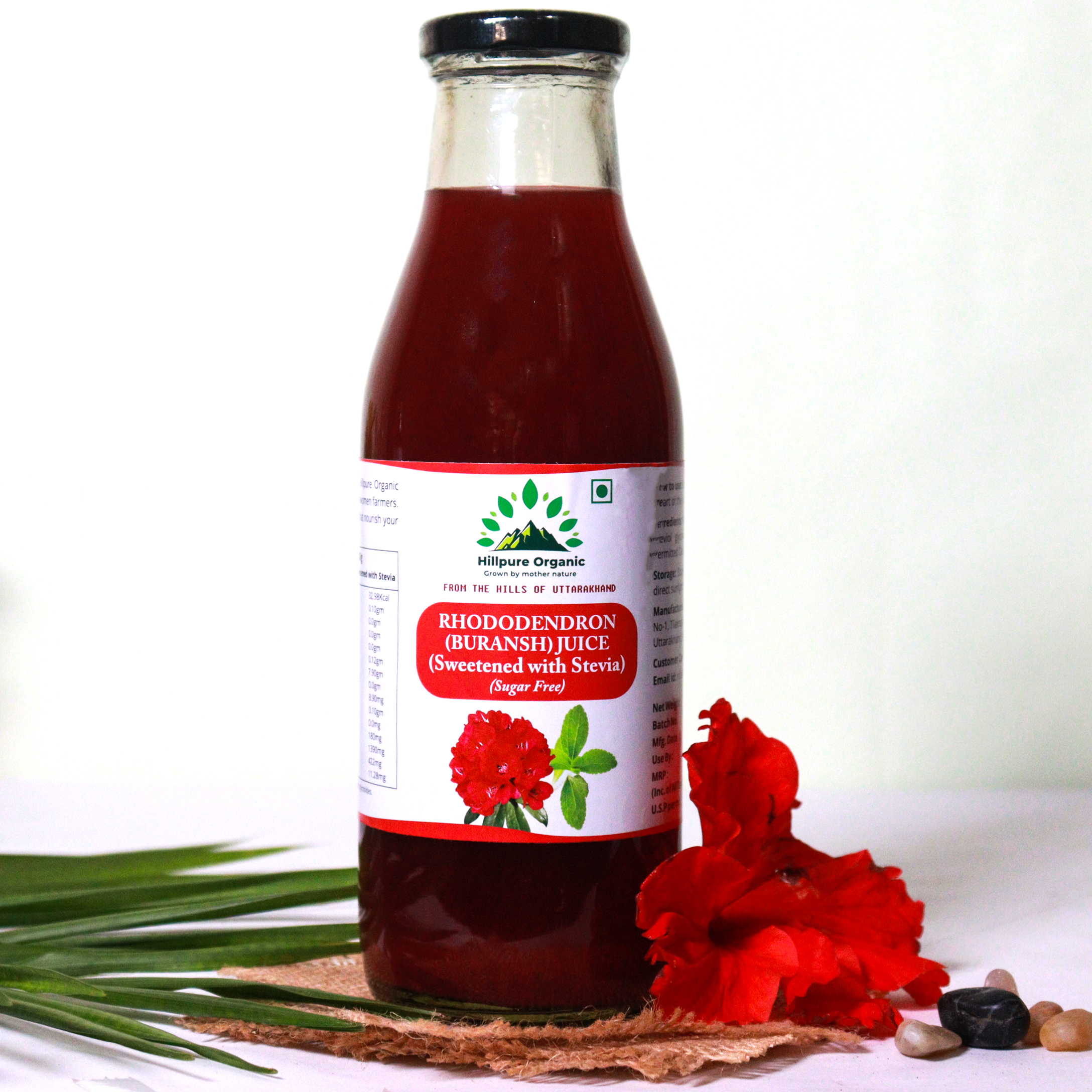 Hillpure Organic Buras Juice with Stevia, Natural Rhododendron Juice, Sugar-Free, Refreshing & Healthy, Sweetened with Stevia – No Added Sugar, 500 ml, From Uttarakhand