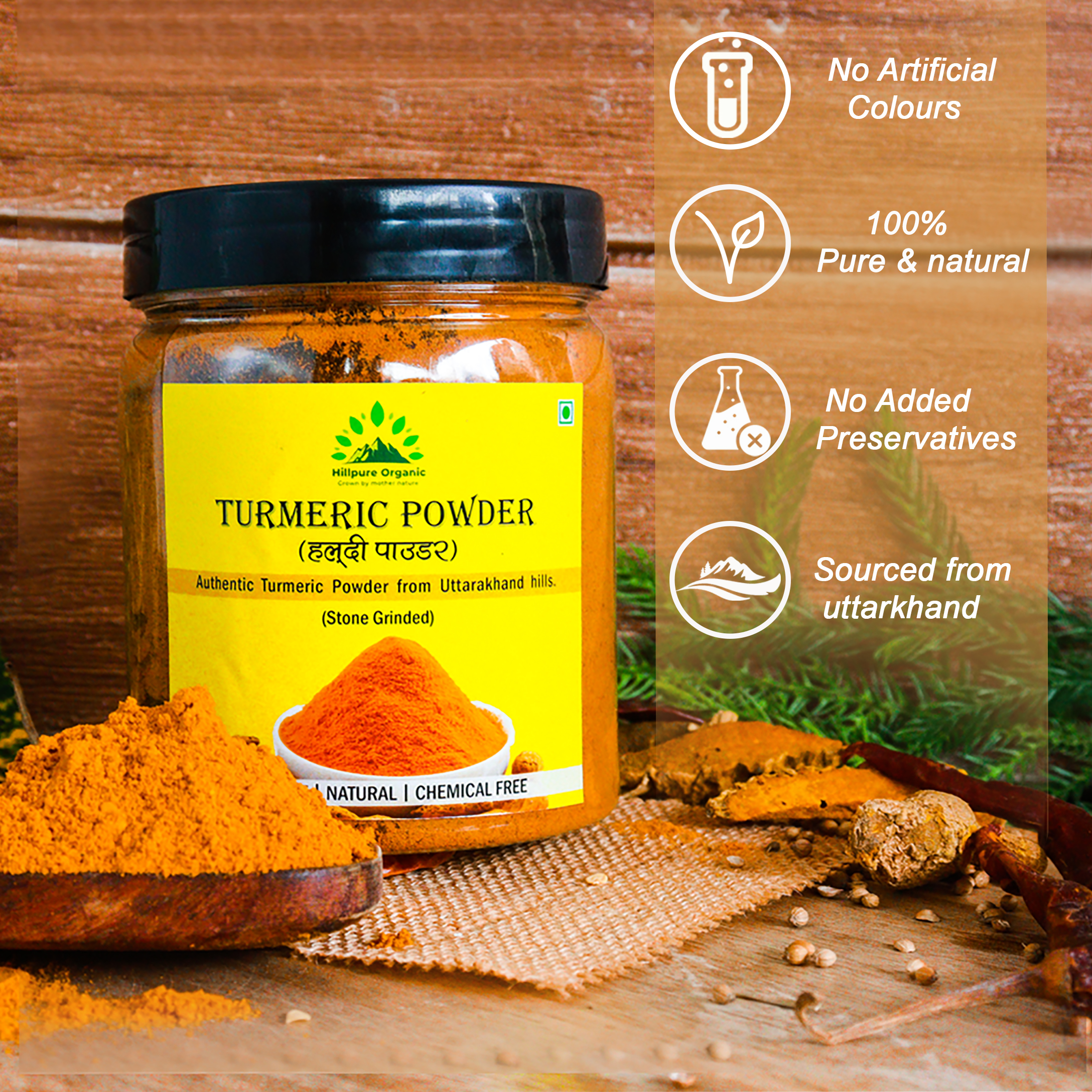 Hillpure Organic Turmeric Powder | Authentic Turmeric Powder from Uttarakhand Hills | Hand Grounded | Preservative Free Perfectly Balanced | With No Added Flavors and Colors | 200 gm + 200 gm - Image 4