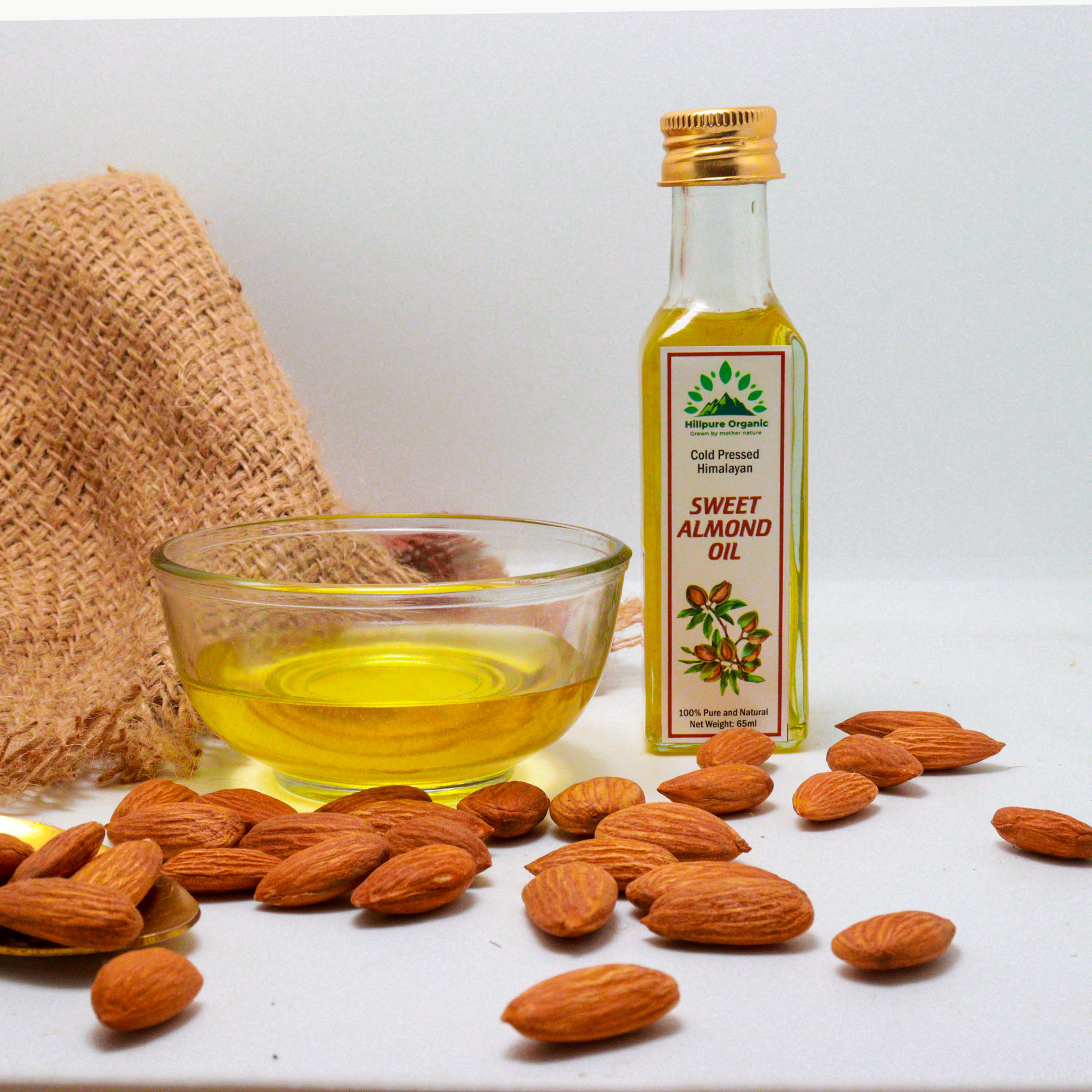 Hillpure Organic Cold Pressed Himalayan Sweet Almond Oil - 100% Pure & Natural Edible Badam Tel, Rich in Vitamin -E For Healthy Skin, Hair and Body, 65 ml Glass Bottle - Image 3