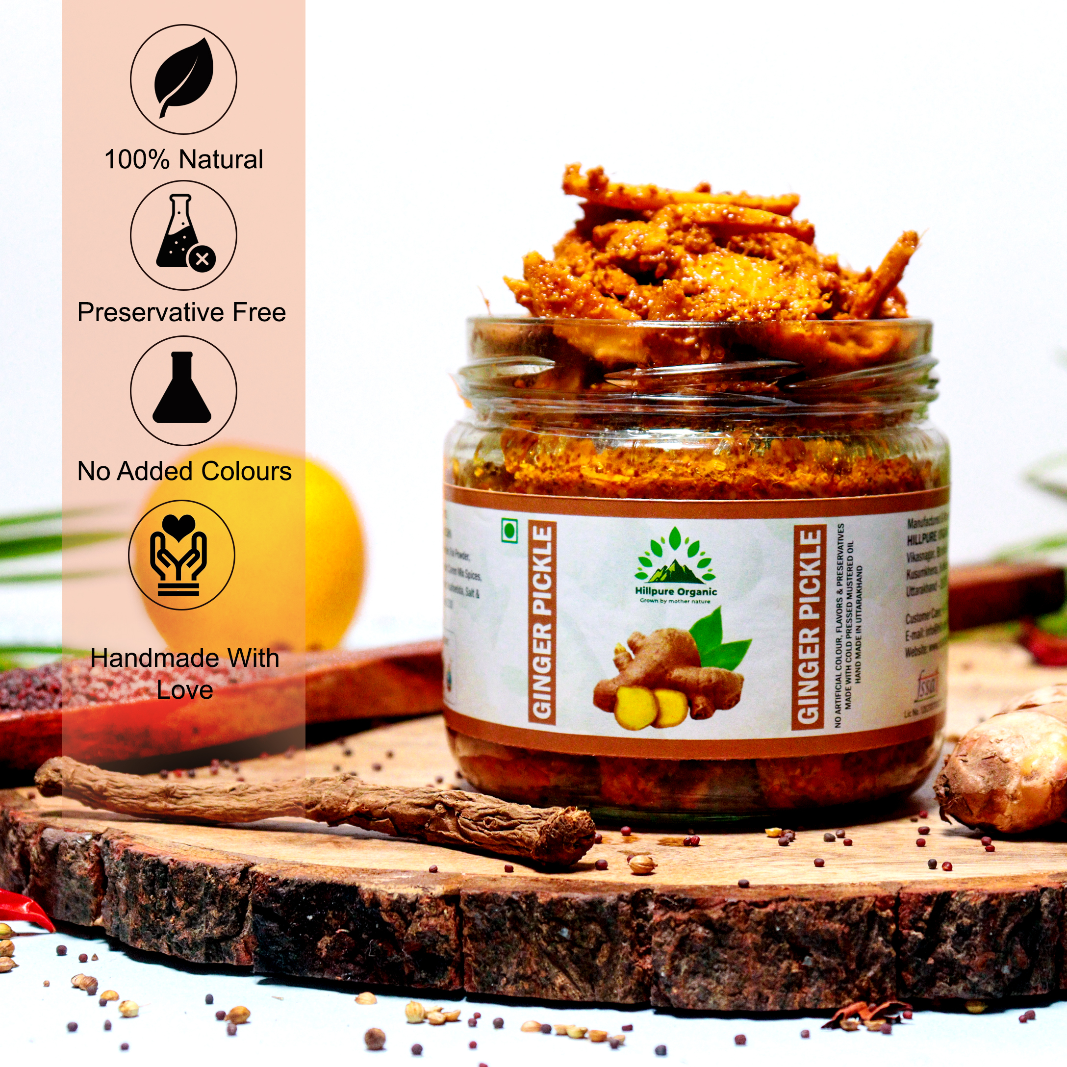Hillpure Organic Ginger Pickle, Handcrafted Original Recipe & Traditional Taste, From Uttarakhand - (300 gm, Glass Jar) - Image 3