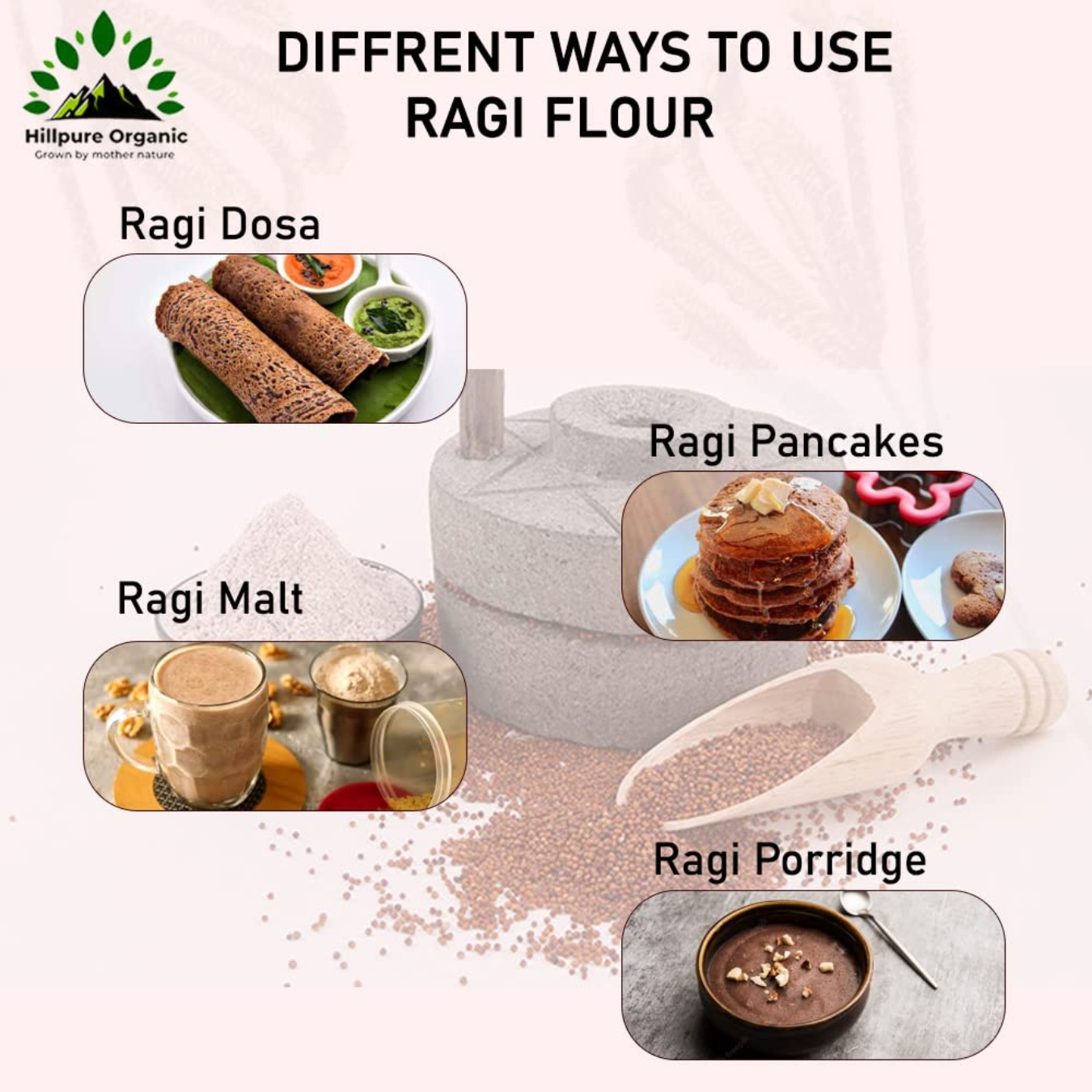 Hillpure Organic Ragi Flour |Finger Millet Flour| Nachani Flour| Unpolished Millet Rich in Protein | High Calcium, Iron, and Fibre | For Digestion Weight loss from Uttarakhand (1 Kg+1 Kg) - Image 4