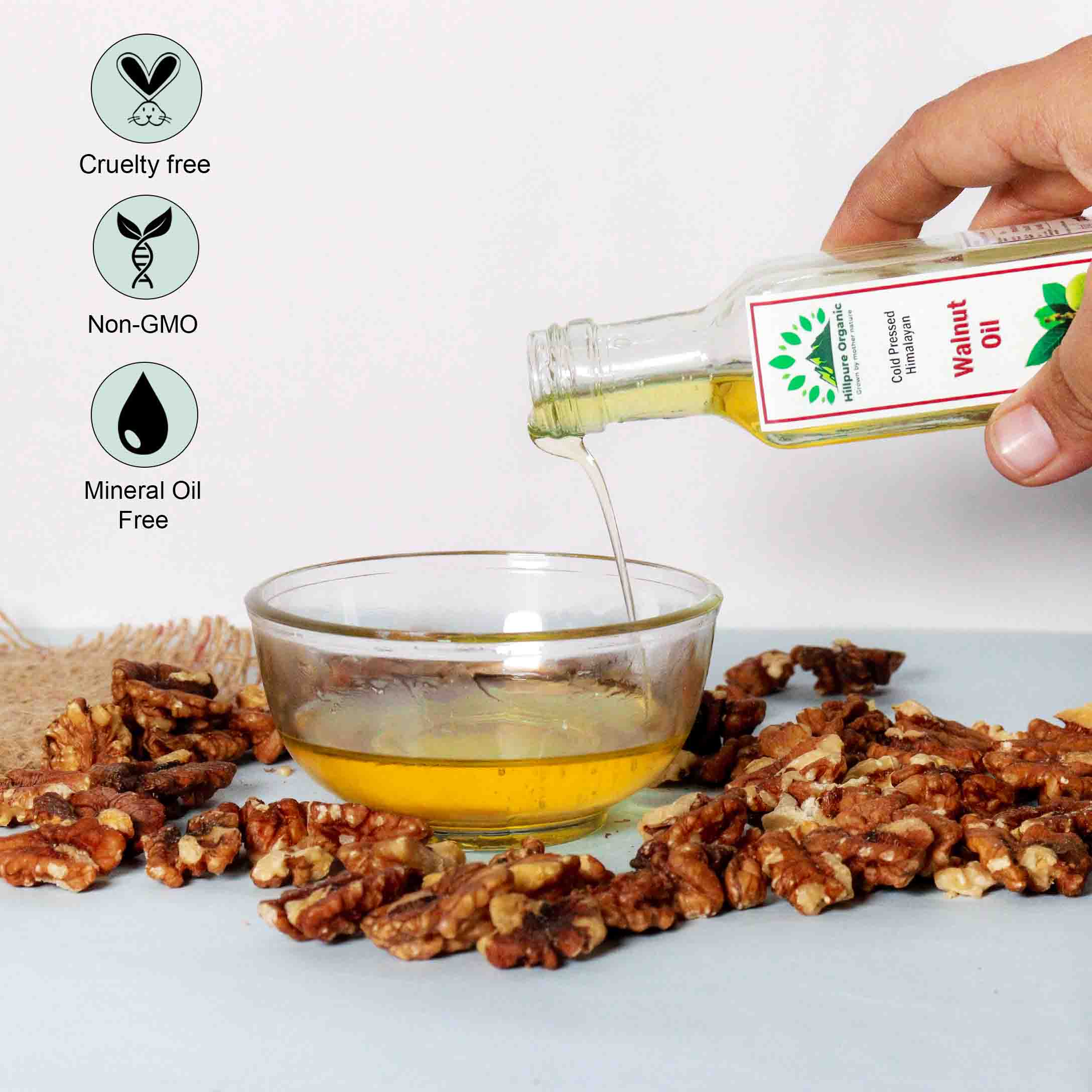 Hillpure Organic Cold Pressed Himalayan Walnut Oil - Extra Virgin - Walnut Oil / Akhrot Tel - 100% Pure & Natural Premium Edible Walnut Oil (65 ml Glass Bottle ) - Image 4