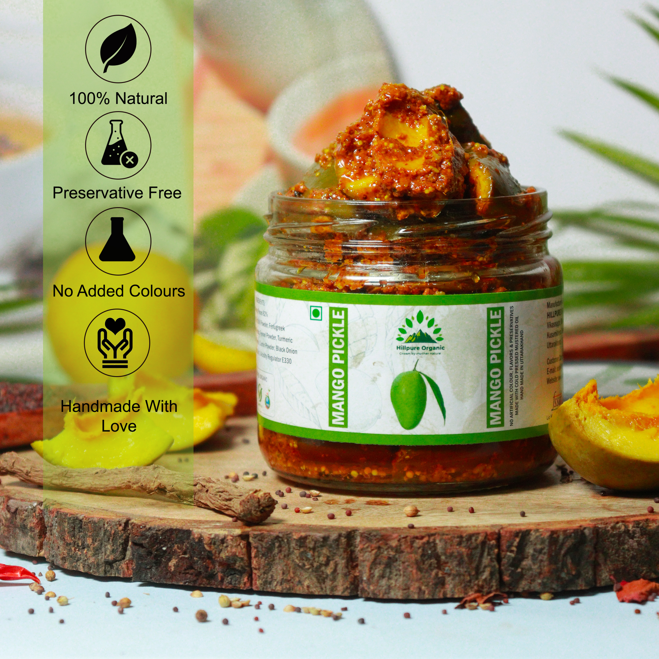 Hillpure Organic Mango Pickle, Aam ka Achar Handcrafted original recipe & Traditional Taste, From Uttarakhand Handpicked Mango | No Preservatives/Colors | - 300 gm Glass Jar - Image 3