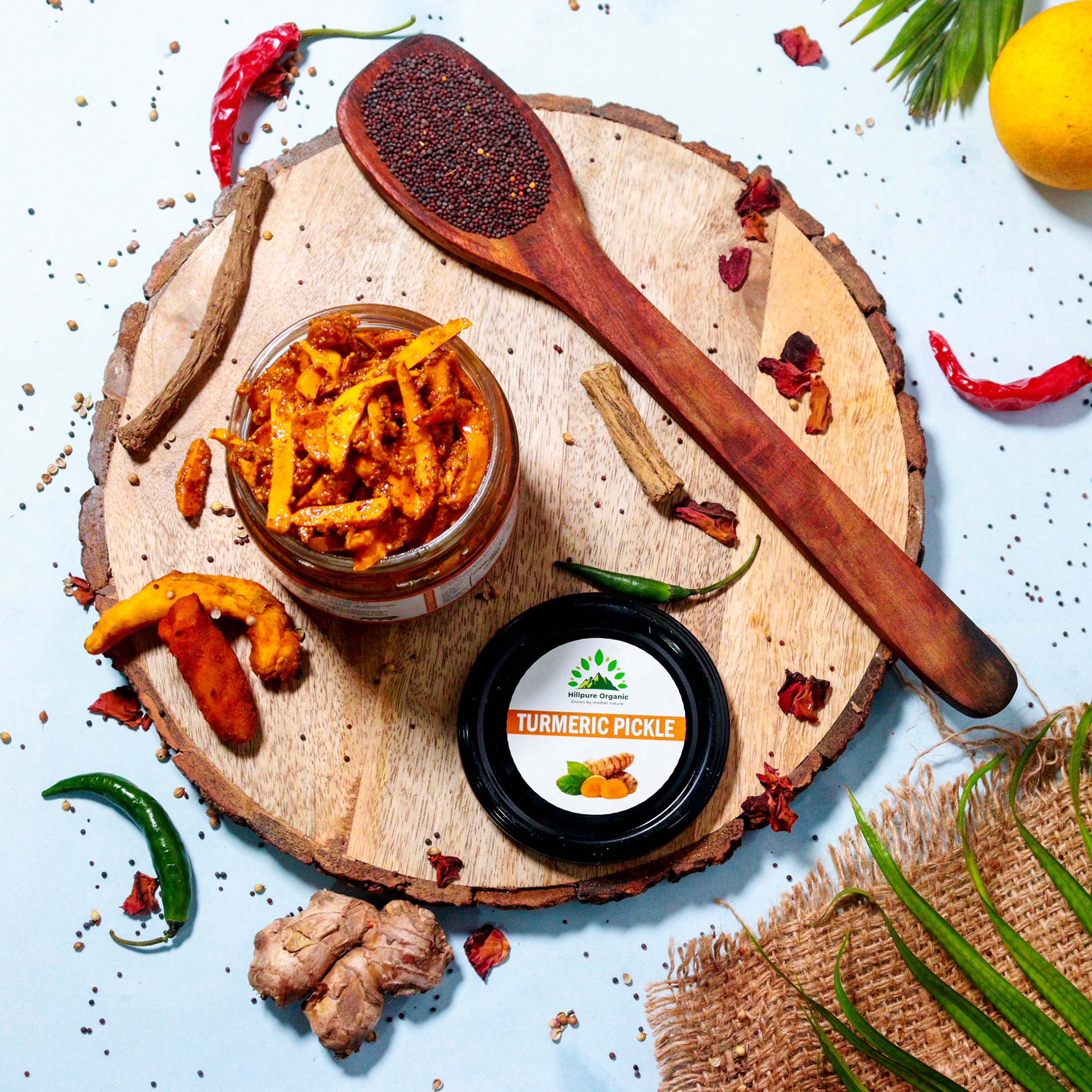 Hillpure Organic Grown by mother nature Turmeric Pickle,Haldi Ka Achar Handcrafted Original Recipe&Traditional Taste,From Uttarakhand Handpicked|No Preservatives/Colors|- 300 + 300 Gm Glass Jar, Pack of 2 - Image 4
