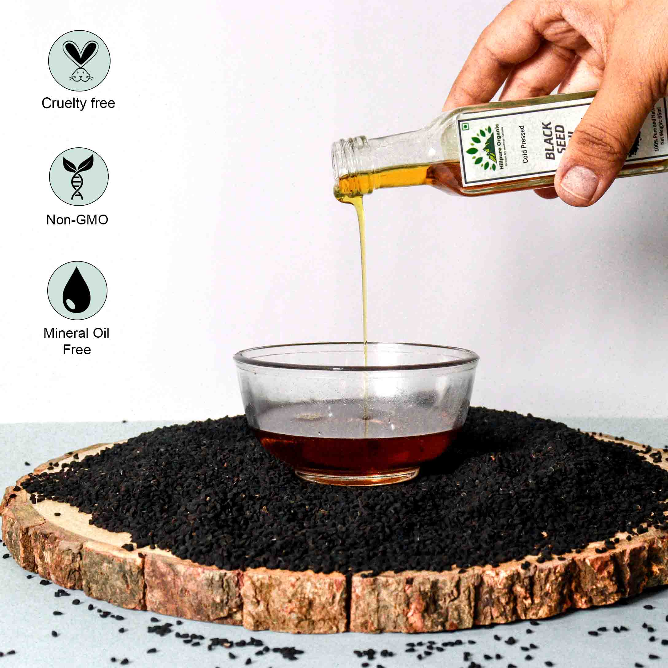 Hillpure Oganic Premium Cold Pressed Black Seed Oil,Kalonji Oil, 100% Pure & Natural for Face, Hair, Body (65 + 65 ml Glass Bottle), Pack of 2 - Image 4