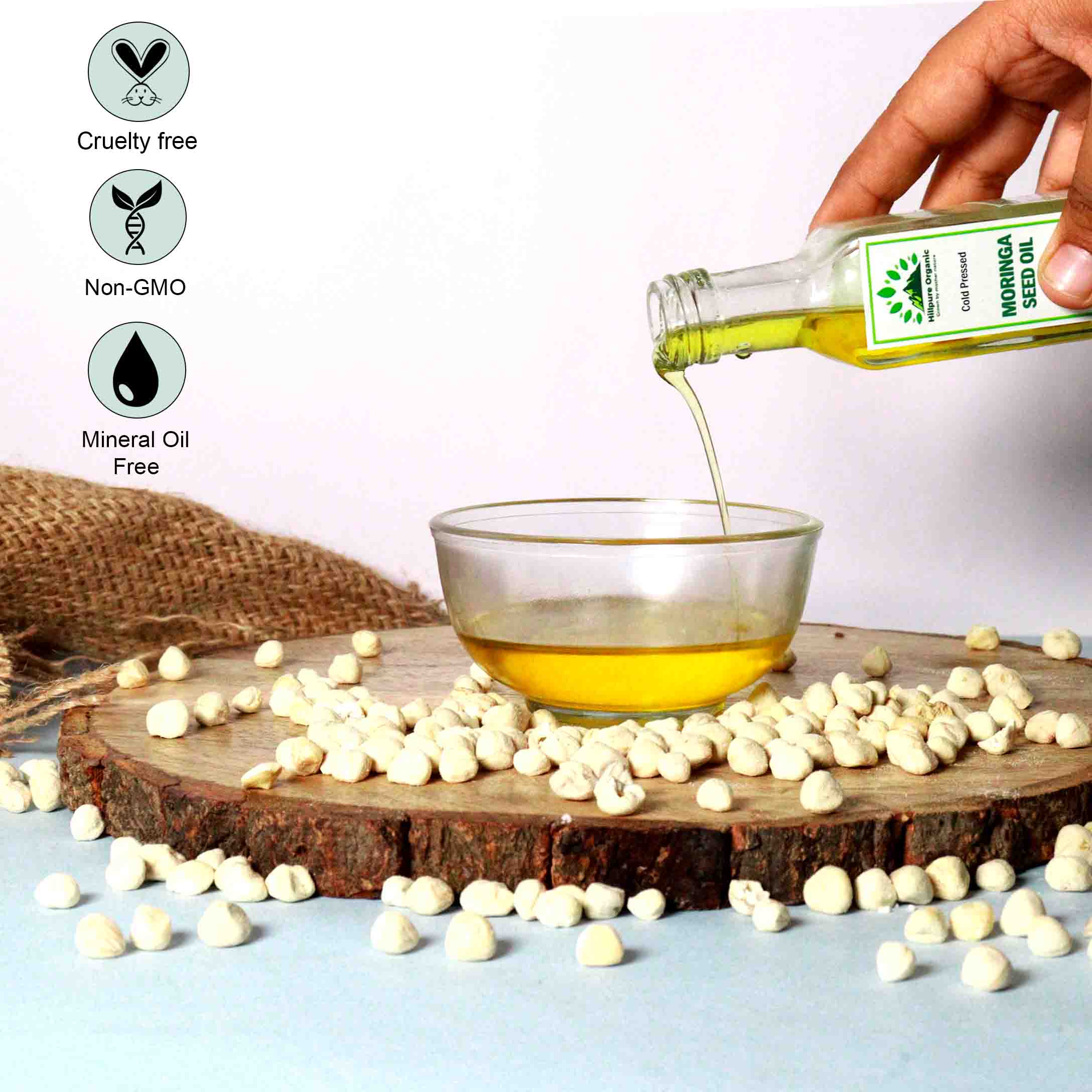 Hillpure Organic Premium Cold Pressed Moringa Seed Oil,100% Pure & Natural for Face, Hair & body (65 + 65ml, Glass Bottle), Pack of 2 - Image 4