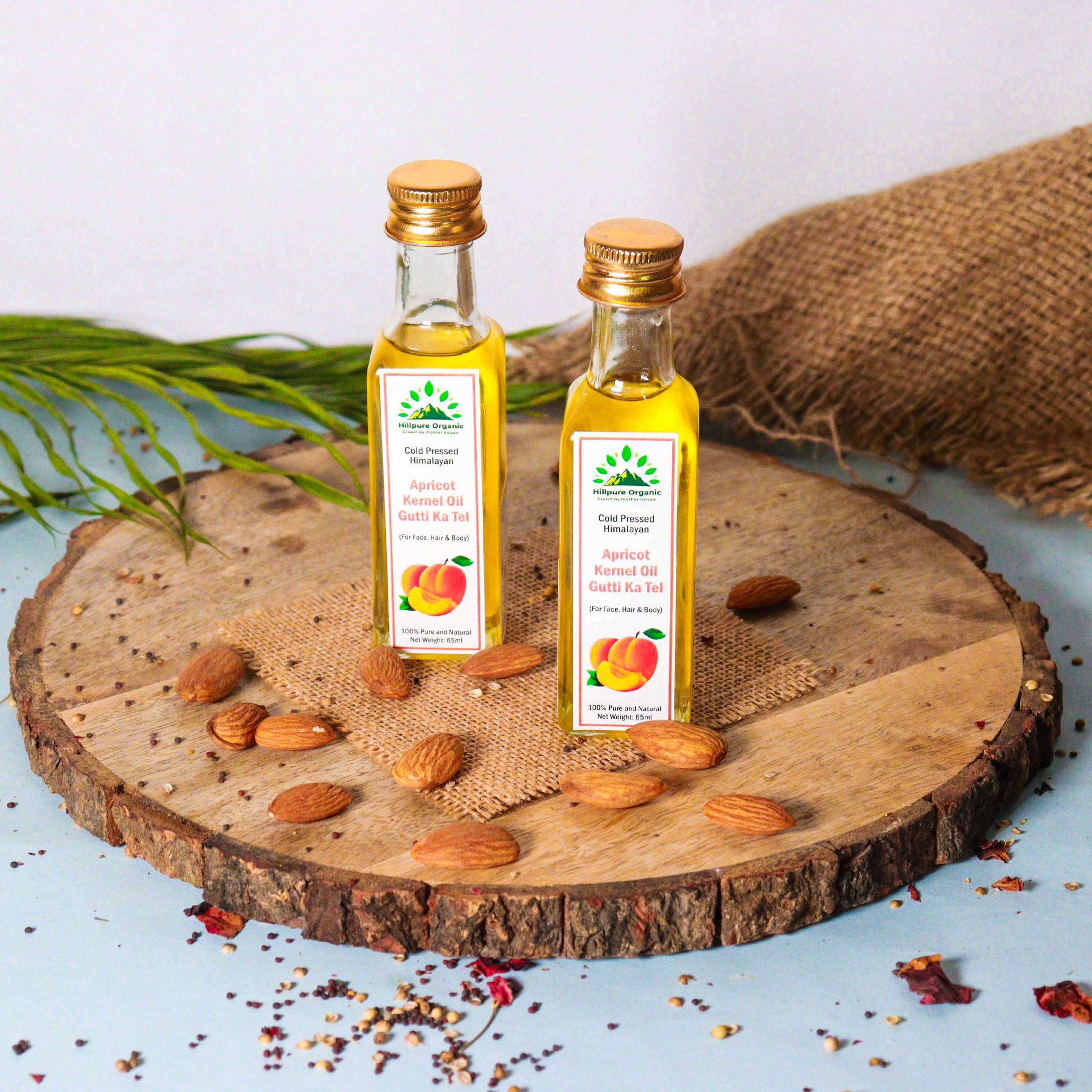 Hillpure Organic Cold Pressed Himalayan Apricot kernel oil-100% pure and natural, undiluted, for skin, anti aging, healthy scalp and hair, Pahadi local Oil (65 ml, Pack of 2, Glass Bottle) - Image 5
