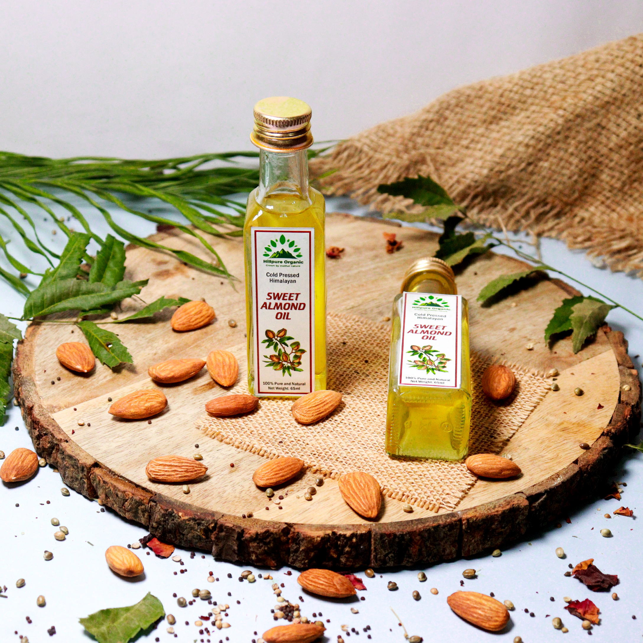 Hillpure Organic Cold Pressed Himalayan Sweet Almond Oil - 100% Pure & Natural Edible Badam Tel Rich in Vitamin -E For Healthy Skin, Hair and Body (65 ml,Pack of 2, Glass Bottle) - Image 5