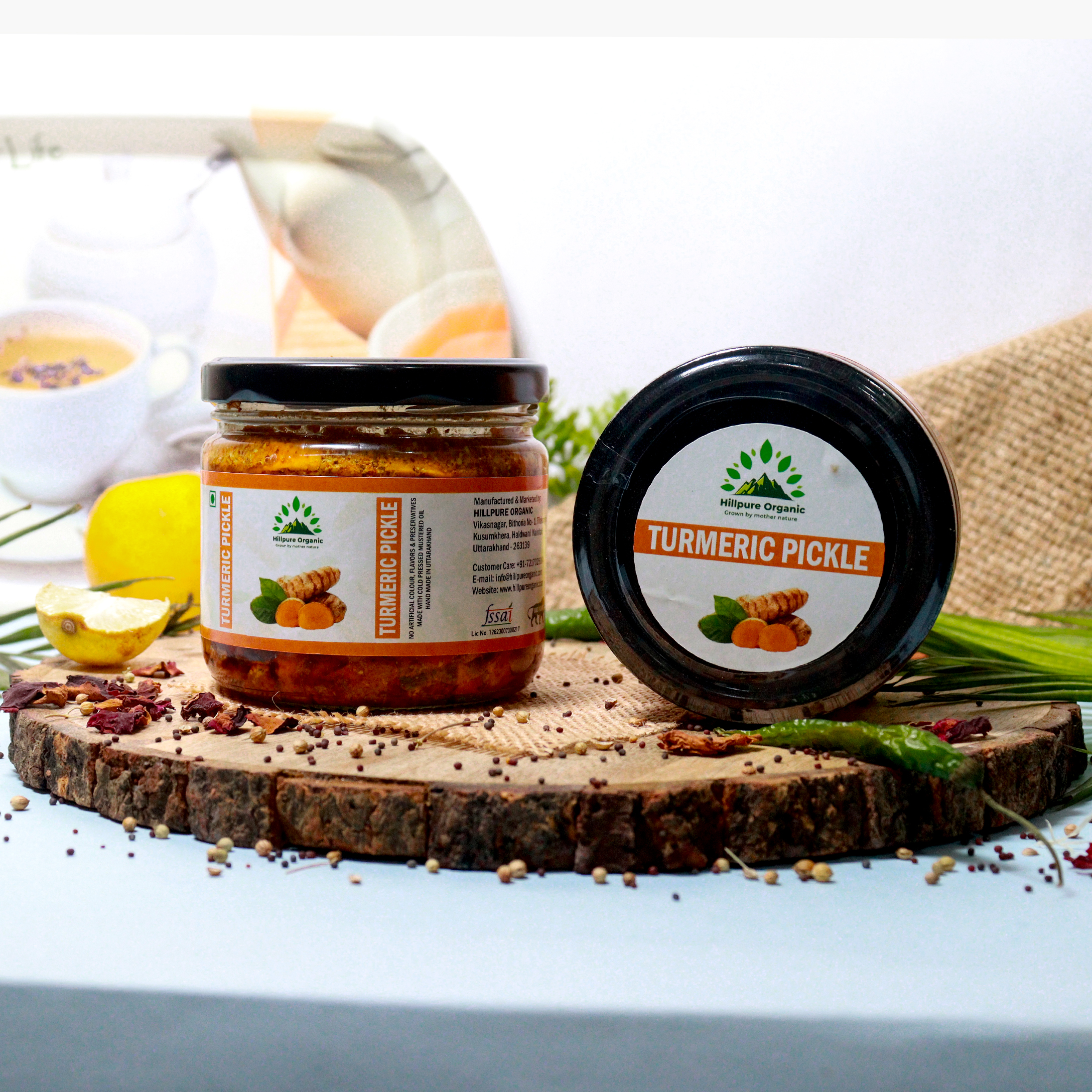 Hillpure Organic Grown by mother nature Turmeric Pickle,Haldi Ka Achar Handcrafted Original Recipe&Traditional Taste,From Uttarakhand Handpicked|No Preservatives/Colors|- 300 + 300 Gm Glass Jar, Pack of 2 - Image 7