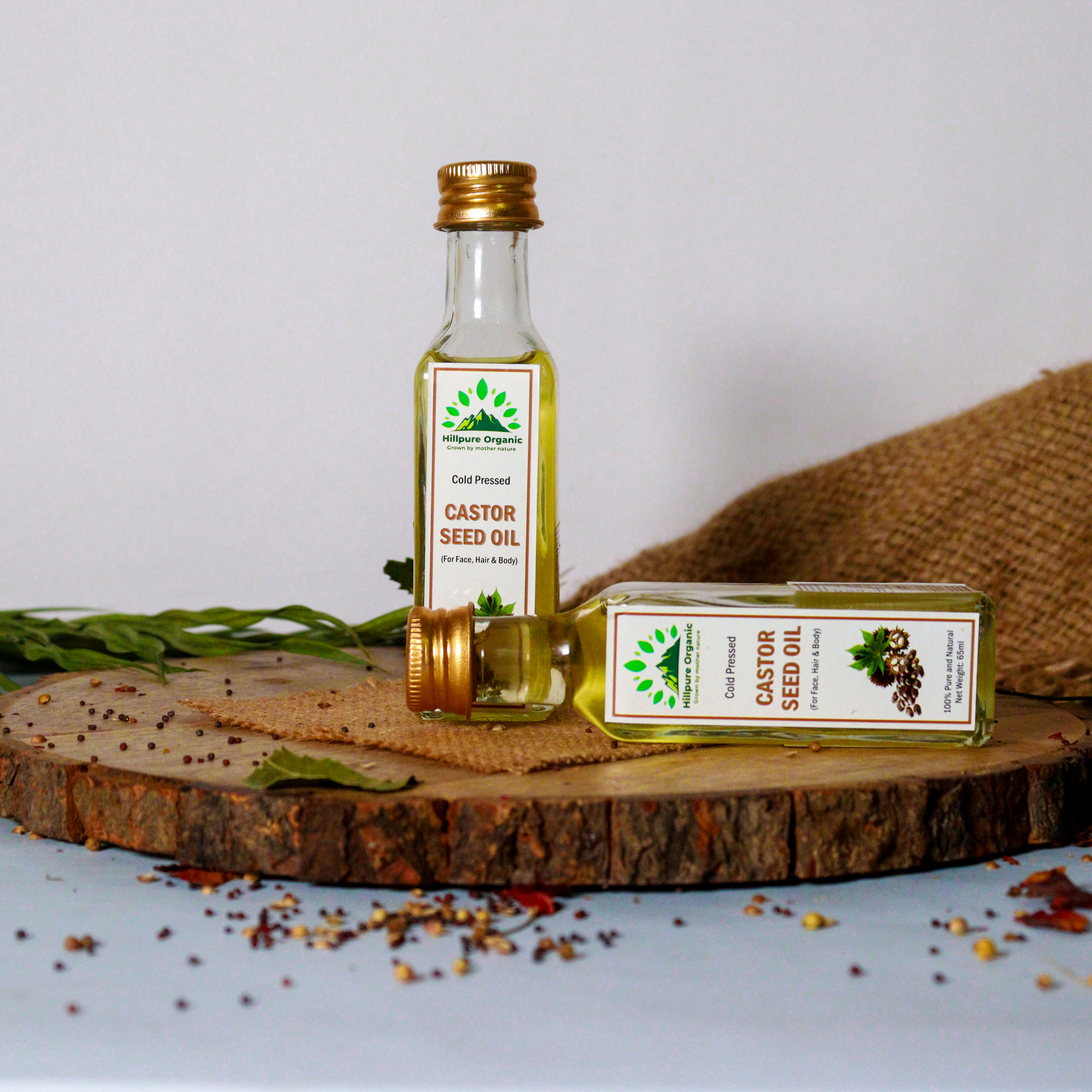 Hillpure Organic Premium Cold Pressed Castor Seed Oil,100% Pure & Natural for Face, Hair & Body, For External Use & Stunning Youthful Looks (65 ml + 65 ml), Glass Bottle), Pack of 2