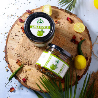 Hillpure Organic Amla Pickle, Handcrafted Original Recipe & Traditional Taste, From Uttarakhand – (300 + 300 gm, Glass Jar), Pack of 2