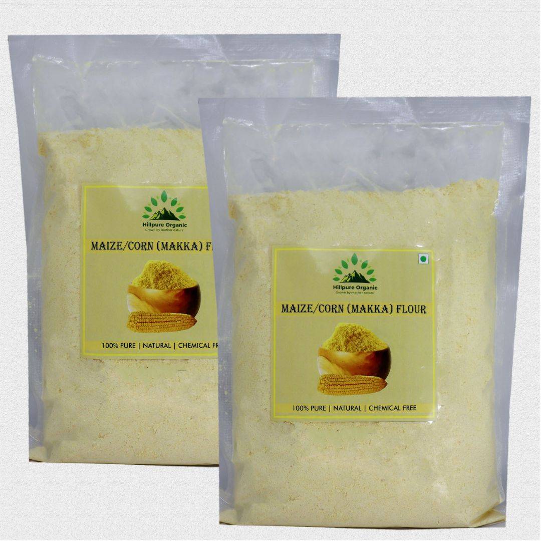 Hillpure Organic Maize Flour,Makki ka Atta, Naturaly Grown, Gluten Free, Rich in Micro-nutrients (1 + 1Kg), Pack of 2