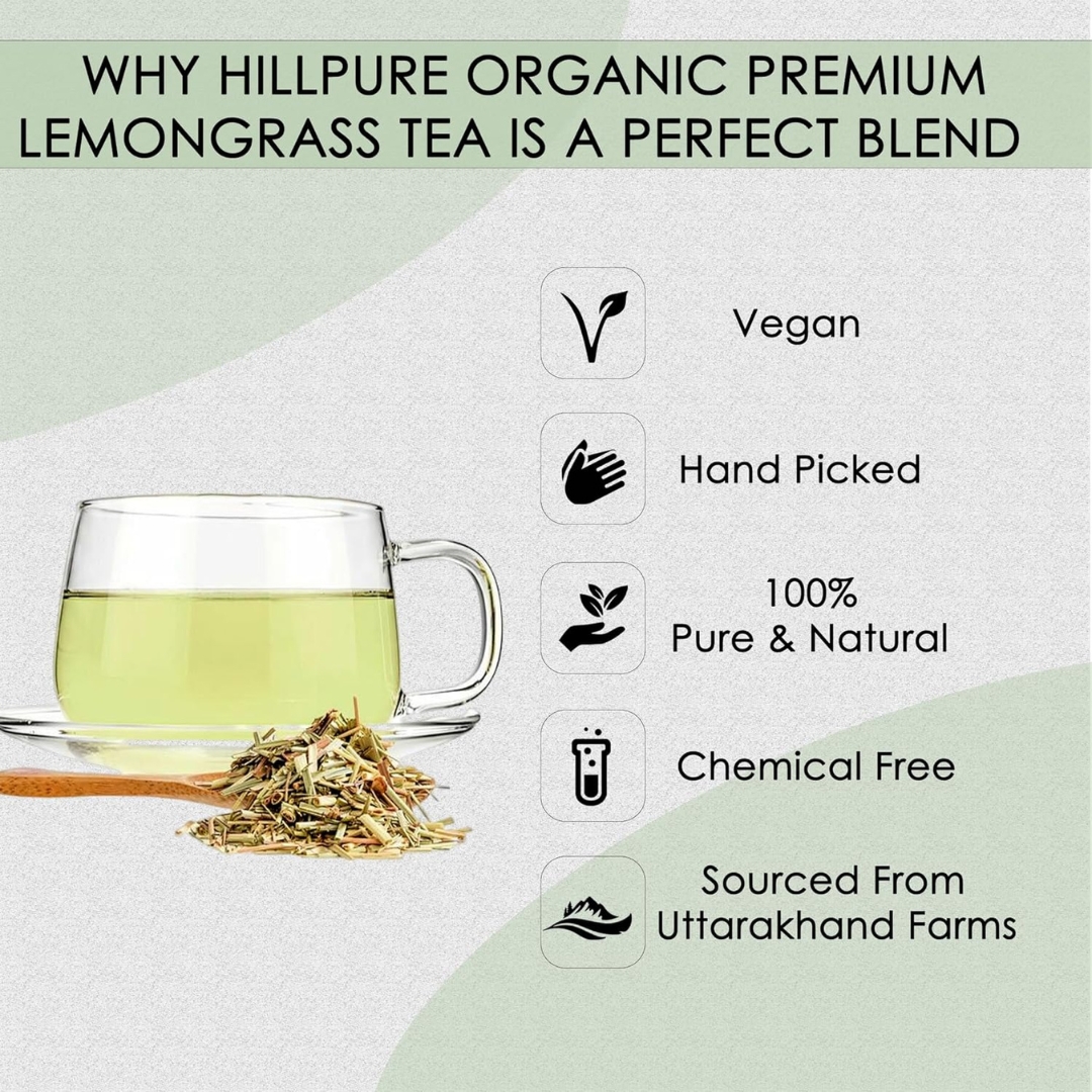 Hillpure Organic Premium Lemongrass Tea Leaves, Boost Metabolism, Body Detox 100% Pure & Authentic, From Uttarakhand Hills (75 gm) - Image 2