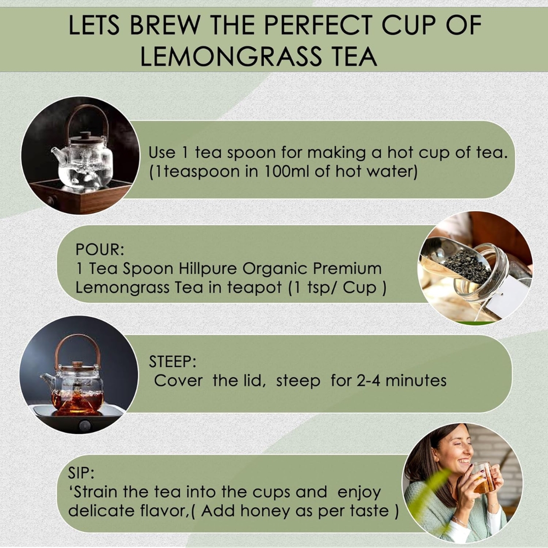 Hillpure Organic Premium Lemongrass Tea Leaves, Boost Metabolism, Body Detox 100% Pure & Authentic, From Uttarakhand Hills (75 gm) - Image 4